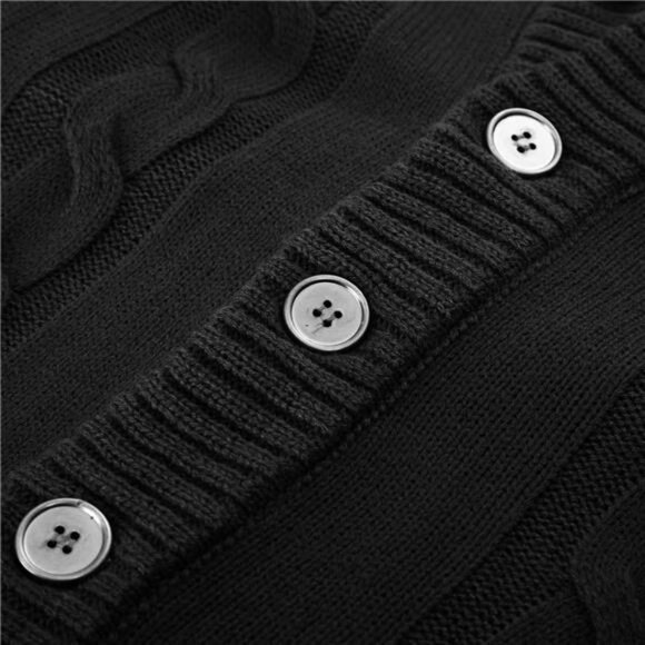 Men's Cardigan Sweaters Stand Collar Cable Knit Button Sweater - Picture 5 of 6